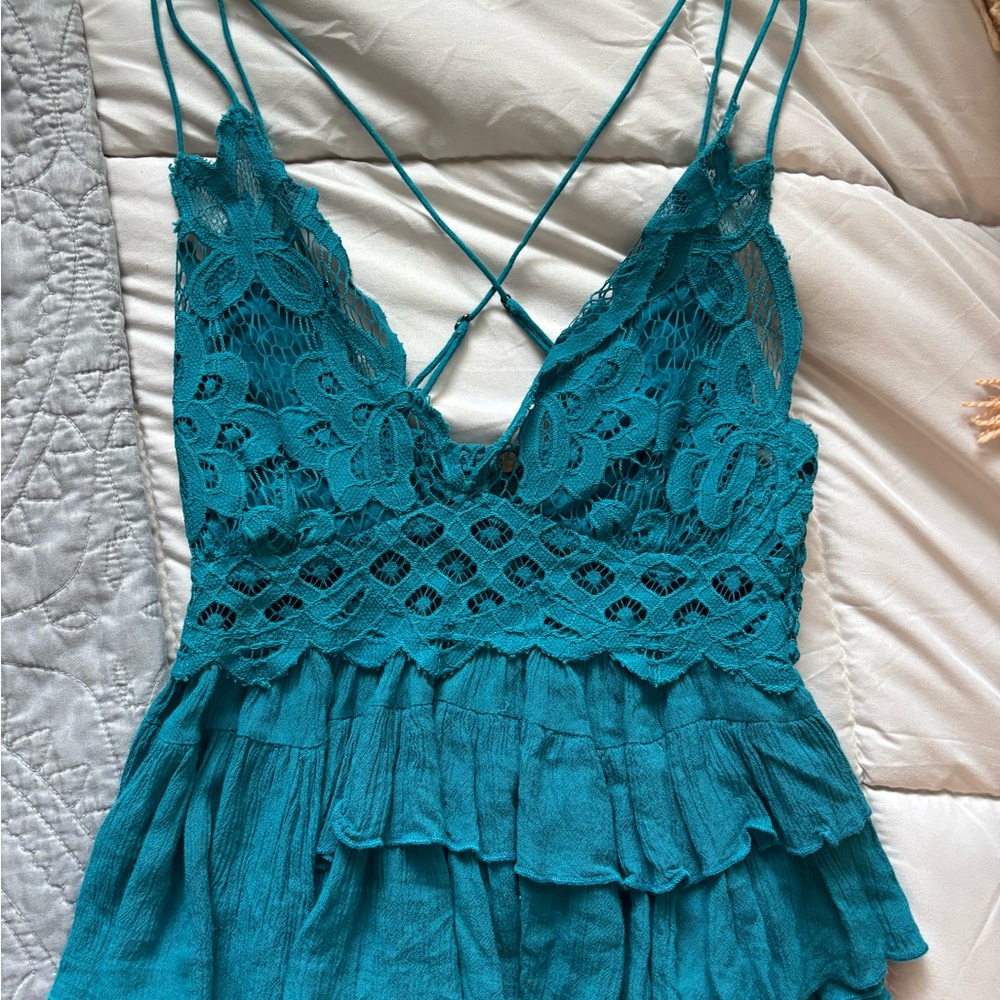 Free People Teal Lace Camisole